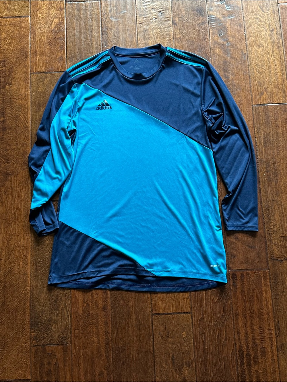 adidas Navy and Teal Long-Sleeve Goalie Training Jersey Men’s Large